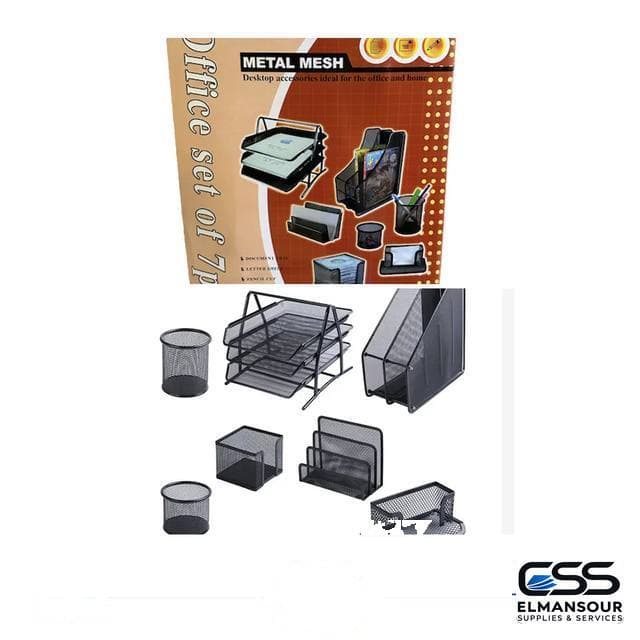 SET D'ACCESSOIRES DE BUREAU EN MÉTAL MESH – 7 PIÈCES